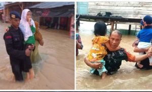 TNI dan Polri Evakuasi Anak-anak Terdampak Banjir di Mamuju